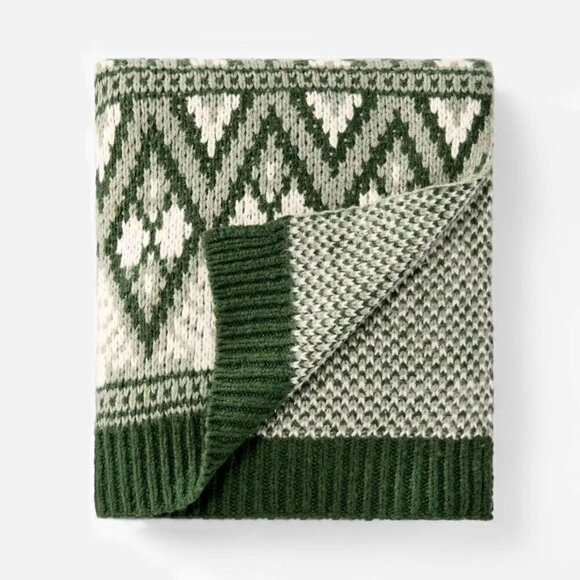 Threshold Studio McGee Knit Fair Isle Throw Blanket Green/Cream - Christmas 2024 - Picture 1 of 7
